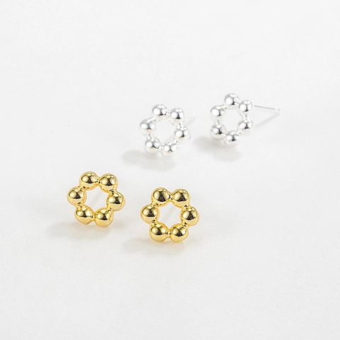 925 Sterling Silver Tiny Round Bead Cluster Flower Stud Earrings For Women Simple Elegant Minimalist 925 Silver Korean Jewelry Gift