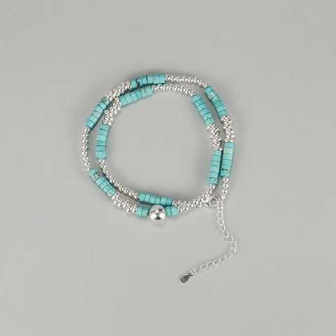 925 Sterlingsilber Türkis Perlenkette Für Damen Handgefertigt Geometrisch Rundperlen Choker Personalisierte Verschlusskette Schmuck