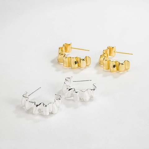 925 Sterling Silver Wavy Stud Earrings For Women Minimalist Geometric Irregular Bumpy Texture Chic Fashion Jewelry Earring