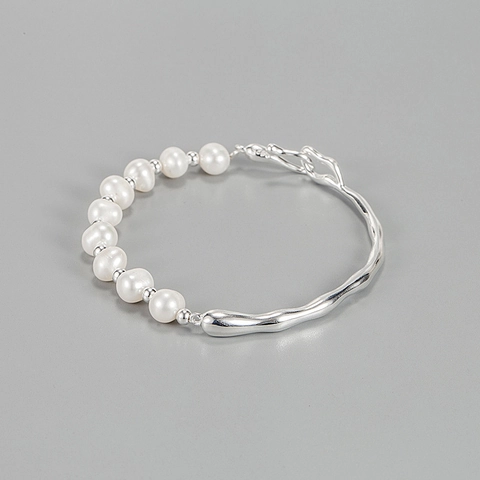 Korean Style S925 Sterling Silver Irregular Branch Natural Baroque Pearl Bracelet For Women Minimalist Fashion Jewelry Gift