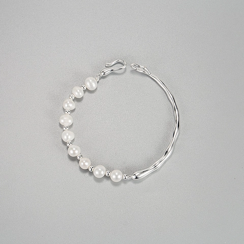 Korean Style S925 Sterling Silver Irregular Branch Natural Baroque Pearl Bracelet For Women Minimalist Fashion Jewelry Gift