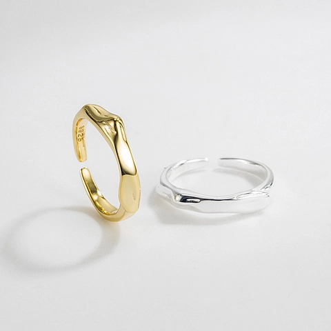 Anillo Abierto de Plata de Ley 925 con Ondas Irregulares para Mujer Estilo Metal Líquido Minimalista Anillo Ajustable Joyería