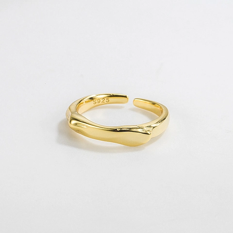 Anillo Abierto de Plata de Ley 925 con Ondas Irregulares para Mujer Estilo Metal Líquido Minimalista Anillo Ajustable Joyería