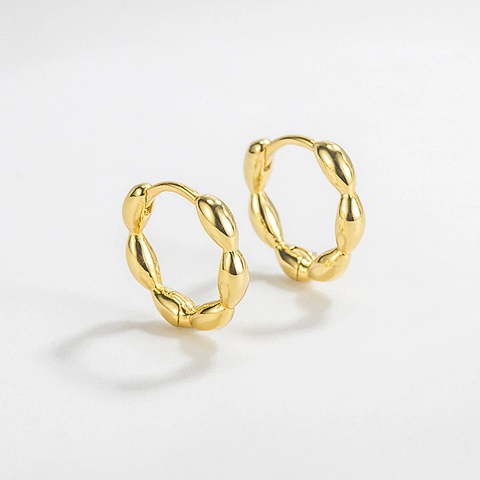 Orecchini a Cerchio in Argento Sterling S925 Chicco di Riso Geometrico Stile Moderno in Metallo Placcato Oro Argento Gioielli Donna