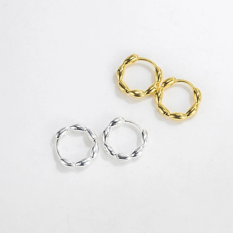 Orecchini a Cerchio in Argento Sterling S925 Chicco di Riso Geometrico Stile Moderno in Metallo Placcato Oro Argento Gioielli Donna