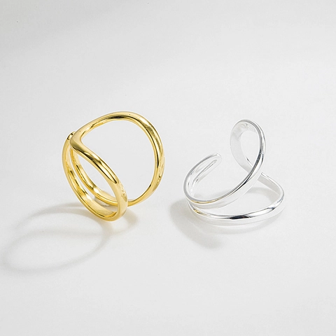 Minimalist 925 Sterling Silver Double Line Open Ring For Women Geometric Irregular Adjustable Finger Ring Fashion Jewelry Gift