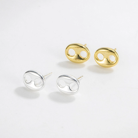 925 Sterling Silver Pig Nose Stud Earrings For Women Korean Style INS Minimalist 18K Gold Plated Mariner Link Jewelry