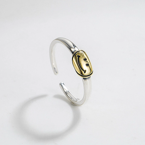 925 Sterlingsilber Smiley Gesicht Offener Ring Für Damen Vintage Nischendesign Vergoldet Verstellbar Mode Fingerschmuck Geschenk