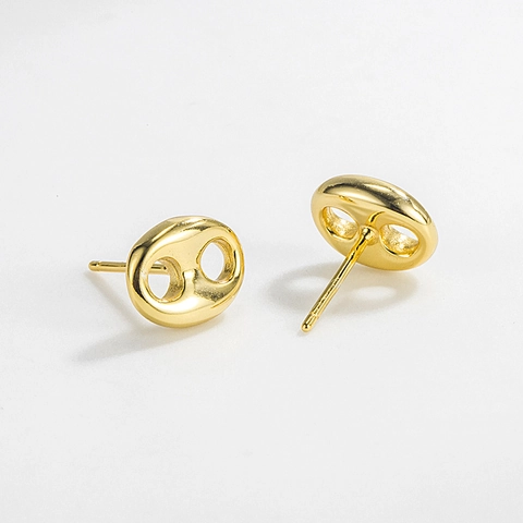 925 Sterling Silver Pig Nose Stud Earrings For Women Korean Style INS Minimalist 18K Gold Plated Mariner Link Jewelry
