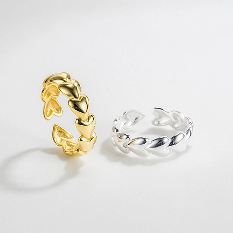 S925 Sterling Silver Heart Stitching Open Ring For Women Adjustable Minimalist Gold Silver Plated Sweet Finger Ring Jewelry Gift