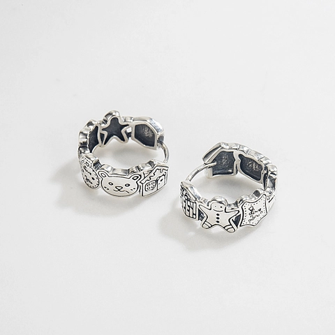 925 Sterlingsilber Lebkuchenmann Ohrringe Vintage Oxidiert Weihnachtsbaum Sterne Damen Mode Schmuck Geschenk