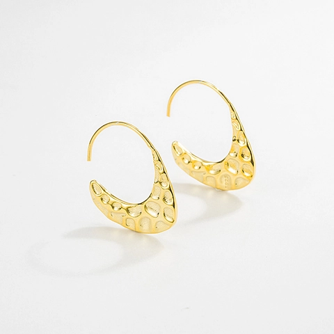 Pendientes de Gancho de Luna Creciente de Plata de Ley 925 Textura Martillada Joyería Geométrica Chapada en Oro Plata para Mujer