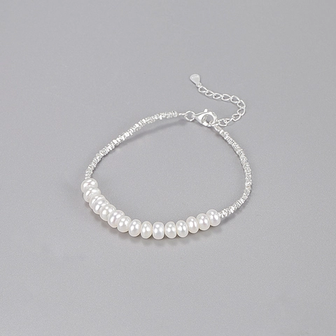 Pulsera de Plata de Ley 925 con Perlas de Agua Dulce para Mujer Vintage Minimalista Hecha a Mano Ajustable Joyería Elegante Regalo