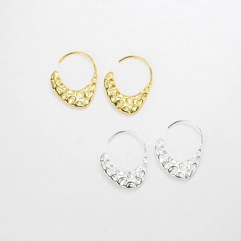 Pendientes de Gancho de Luna Creciente de Plata de Ley 925 Textura Martillada Joyería Geométrica Chapada en Oro Plata para Mujer