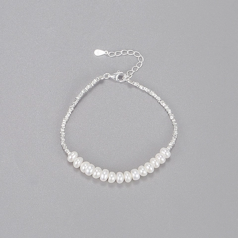 Pulsera de Plata de Ley 925 con Perlas de Agua Dulce para Mujer Vintage Minimalista Hecha a Mano Ajustable Joyería Elegante Regalo