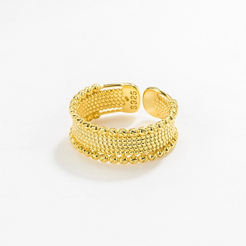 925 Sterling Silver Open Ring For Women Minimalist Geometric Woven Texture Adjustable Niche Design Gold Silver Jewelry Finger Ring