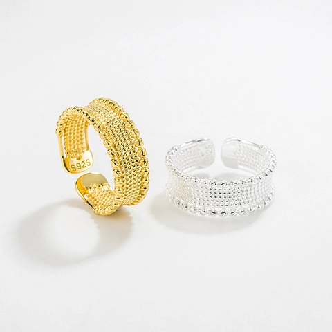 925 Sterling Silver Open Ring For Women Minimalist Geometric Woven Texture Adjustable Niche Design Gold Silver Jewelry Finger Ring