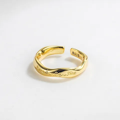 S925 Sterling Silver Mobius Open Ring For Women Minimalist Twisted Wave Letter Engraved Adjustable Individual Finger Ring