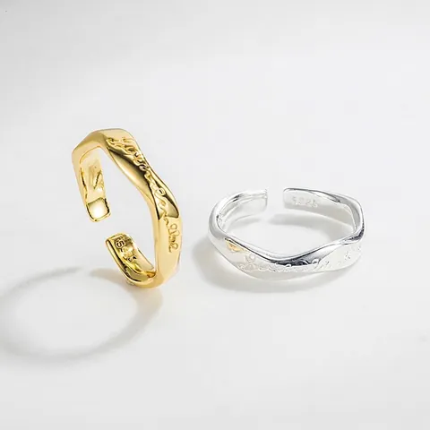 S925 Sterling Silver Mobius Open Ring For Women Minimalist Twisted Wave Letter Engraved Adjustable Individual Finger Ring