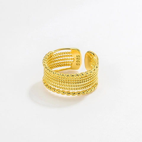 S925 Sterlingsilber Vintage Breites Gewebtes Band Ring Für Damen Verstellbarer Offener Fingerring 18K Vergoldeter Schmuck