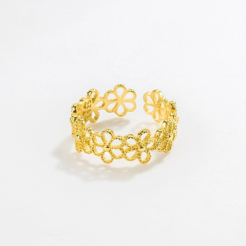 Anillo Abierto de Plata de Ley S925 Con Flores de Encaje Hueco Para Mujer Anillo Ajustable Minimalista Geométrico Joyería Elegante