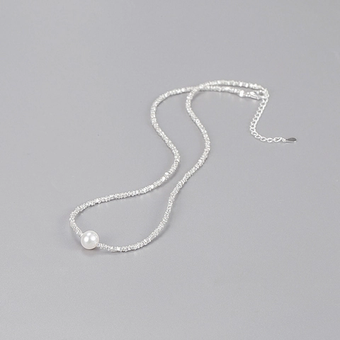 Collar de Plata de Ley 925 con Perla de Agua Dolce Natural para Mujer Gargantilla Minimalista de Plata Triturada Joyería