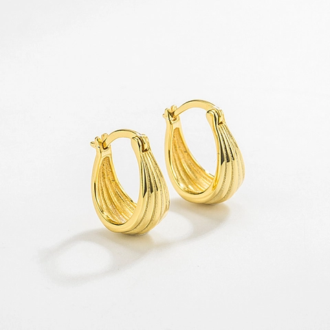 Orecchini a U a Cerchio Geometrico in Argento Sterling 925 per Donna Minimalista Texture a Coste Placcati in Oro 18k Gioielli alla Moda