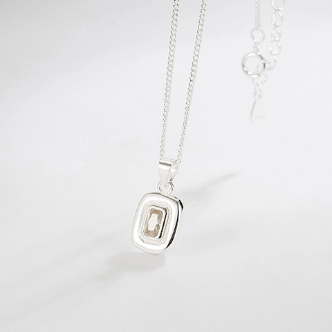 925 Sterling Silver Pendant Necklace For Women Retro Geometric Rectangular Rhinestone Inlaid Chic Ins Style Clavicle Chain Jewelry