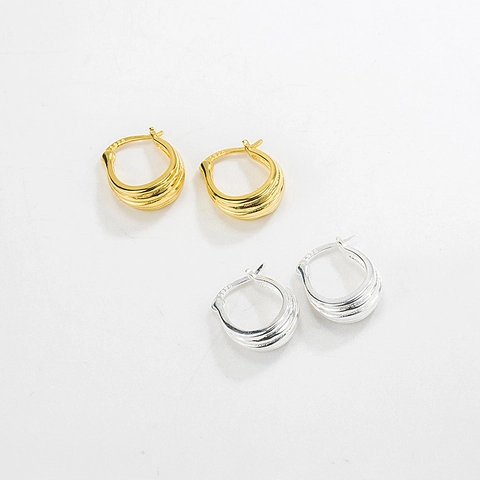 Orecchini a U a Cerchio Geometrico in Argento Sterling 925 per Donna Minimalista Texture a Coste Placcati in Oro 18k Gioielli alla Moda