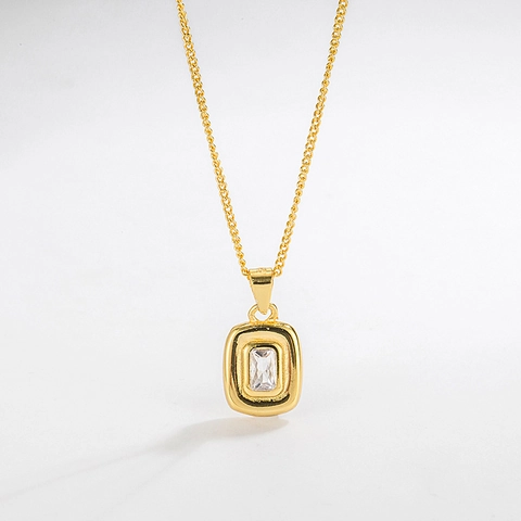 925 Sterling Silver Pendant Necklace For Women Retro Geometric Rectangular Rhinestone Inlaid Chic Ins Style Clavicle Chain Jewelry