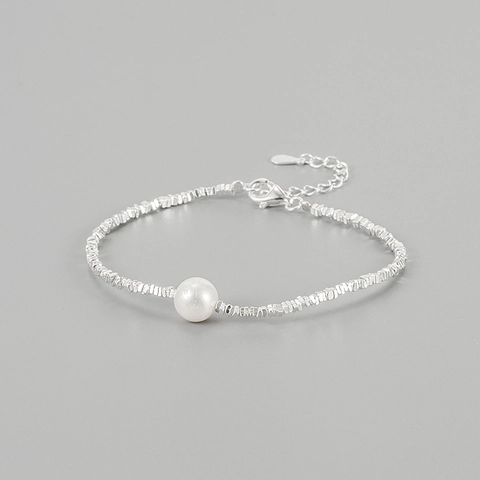 S925 Sterlingsilber Bruchsilber Armband Für Damen Natürliche Süßwasserperle Geometrisch Verstellbar Feen Retro Schmuck