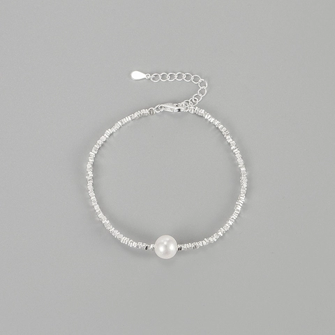 S925 Sterlingsilber Bruchsilber Armband Für Damen Natürliche Süßwasserperle Geometrisch Verstellbar Feen Retro Schmuck