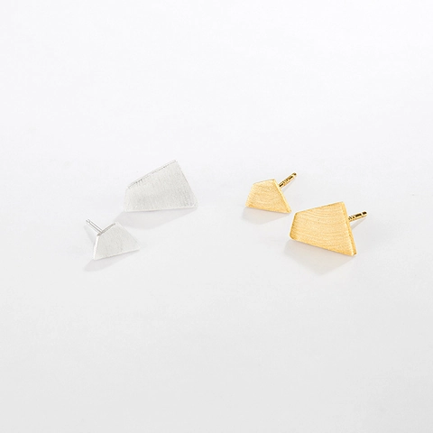 Pendientes de Botón Polígono Geométrico de Plata de Ley 925 Cepillados Irregulares Asimétricos para Mujer Joyería Minimalista