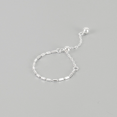 S925 Sterling Silver Adjustable Chain Ring Minimalist Korean Style Bamboo Link Finger Jewelry For Women Daily Dating Gift