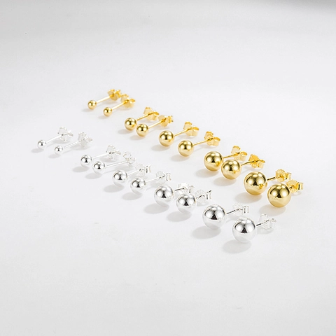 S925 Sterling Silver Round Ball Stud Earrings Minimalist Plain Small Bead Earrings For Women Girls Piercing Jewelry
