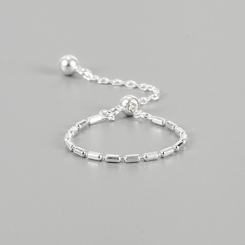 S925 Sterling Silver Adjustable Chain Ring Minimalist Korean Style Bamboo Link Finger Jewelry For Women Daily Dating Gift