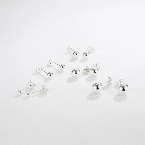 S925 Sterling Silver Round Ball Stud Earrings Minimalist Plain Small Bead Earrings For Women Girls Piercing Jewelry
