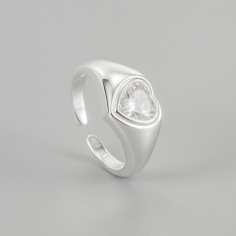 S925 Sterlingsilber Herzform Strass Offener Ring Für Damen Verstellbarer Minimalistischer Breiter Band Fingerring Schmuck Geschenk