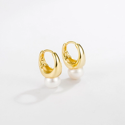 Pendientes de Aro Huggie de Plata de Ley S925 con Perla de Agua Dulce Natural para Mujer Minimalista Elegante Joyería