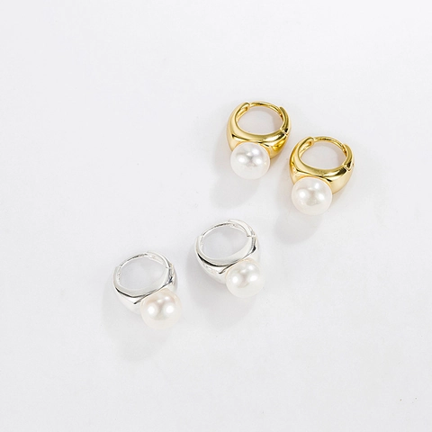 Pendientes de Aro Huggie de Plata de Ley S925 con Perla de Agua Dulce Natural para Mujer Minimalista Elegante Joyería