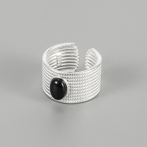Vintage 925 Sterlingsilber Schwarzer Achat Geflochtenes Seil Ring Für Damen Schwere Industrie Oval Edelstein Schmuck