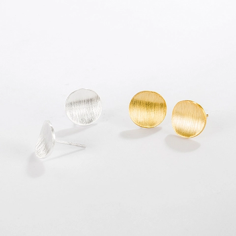 Orecchini a Bottone Tondi in Argento Sterling 925 Minimalisti Finitura in Metallo Spazzolato Orecchini Geometrici per Donna Regalo Gioielli