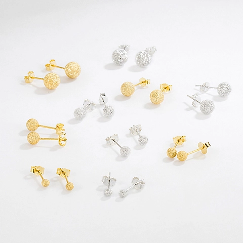 Orecchini a Bottone in Argento Sterling S925 Sfera Smerigliata per Donna Orecchini Geometrici Minimalisti a Sfera Rotonda Piccoli e Delicati Gioielli di Moda Ins