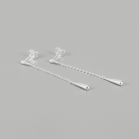 Pendientes de Línea de Oreja con Borla Larga de Plata de Ley 925 Gota de Agua Geométrica Minimalista Pendientes Colgantes para Mujer Joyería Regalo