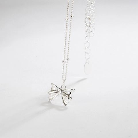 925 Sterling Silver Bow Pendant Necklace For Women Minimalist Bowknot Clavicle Chain Elegant Fashion Jewelry Wedding Gift