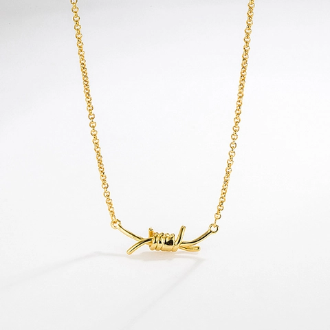 Collar de Alambre de Púas de Plata de Ley S925 para Mujer Minimalista Punk Estilo Industrial Cadena de Clavícula Oro Plata