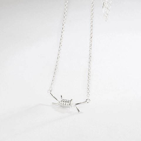Collar de Alambre de Púas de Plata de Ley S925 para Mujer Minimalista Punk Estilo Industrial Cadena de Clavícula Oro Plata