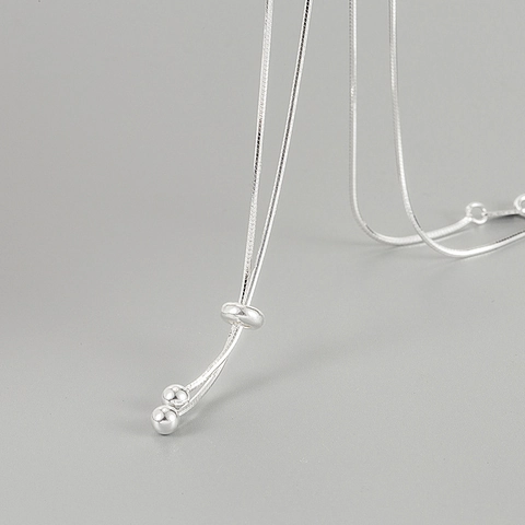 S925 Sterling Silver Minimalist Adjustable Snake Bone Chain Necklace Women Elegant Geometric Tassel Beads Pull Clasp Jewelry