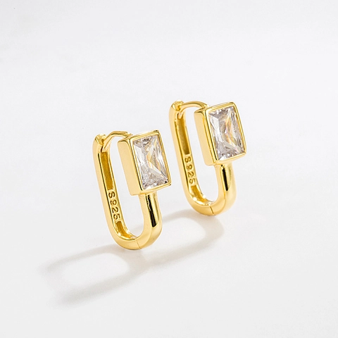 Orecchini a Cerchio in Argento Sterling 925 con Strass Quadrati Geometrici per Donna Stile Minimalista INS Fibbie per Orecchie a Forma di U Placcate Oro Argento Gioielli di Moda
