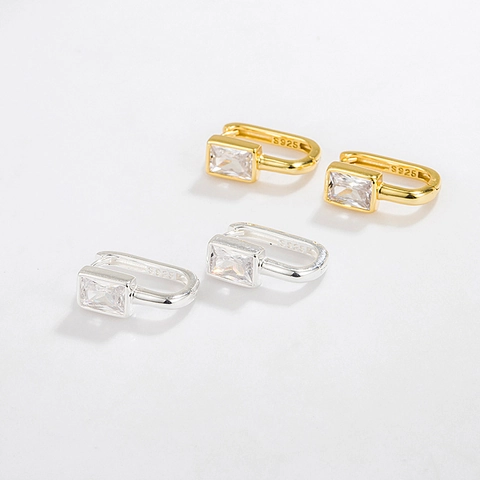 Orecchini a Cerchio in Argento Sterling 925 con Strass Quadrati Geometrici per Donna Stile Minimalista INS Fibbie per Orecchie a Forma di U Placcate Oro Argento Gioielli di Moda